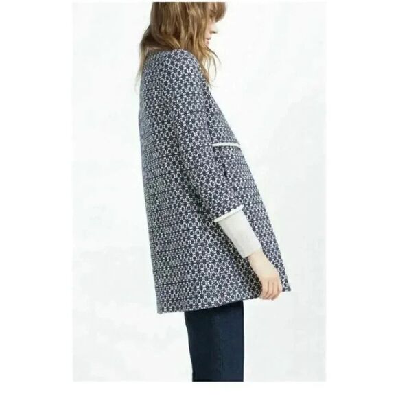 ZARA WOMAN BLUE PRINTED COAT BOHEMIAN JACQUARD JACKET 'LONG COAT' SZ XS - Picture 6 of 16